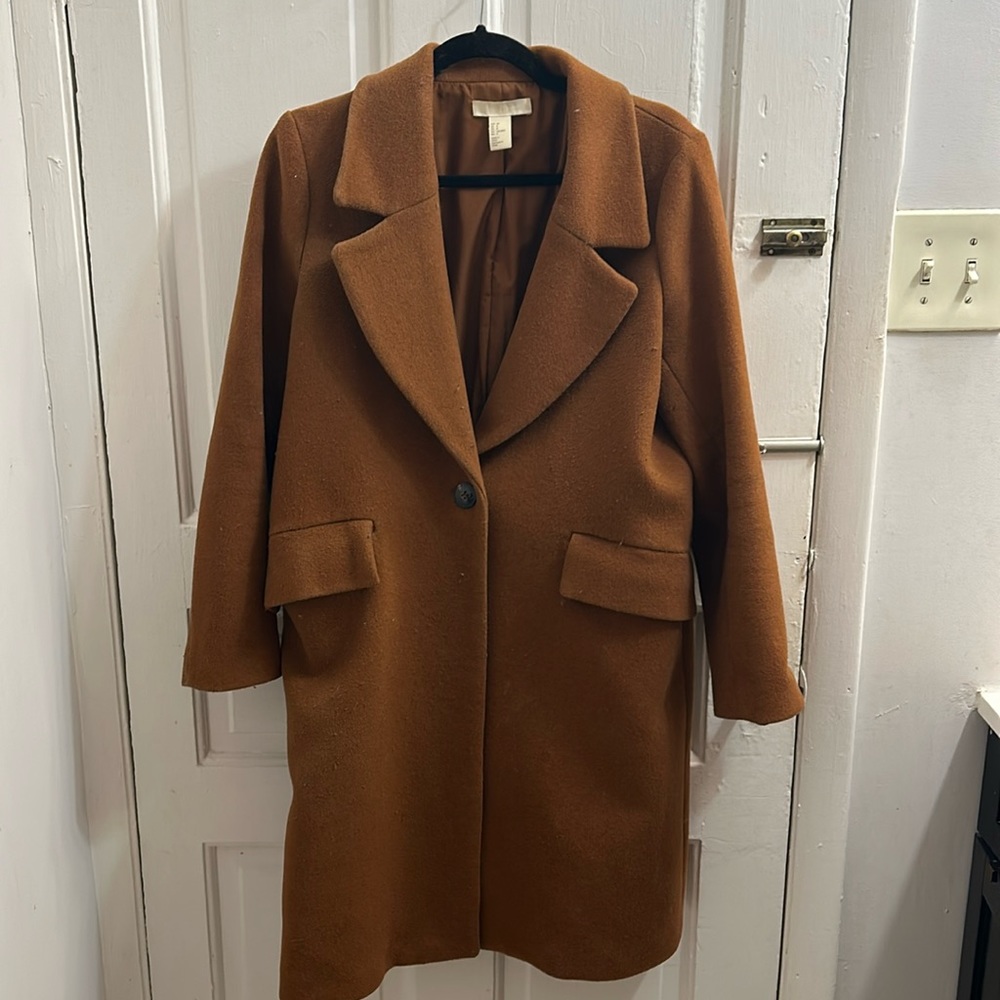 H&M camel brown peacoat, wool blend